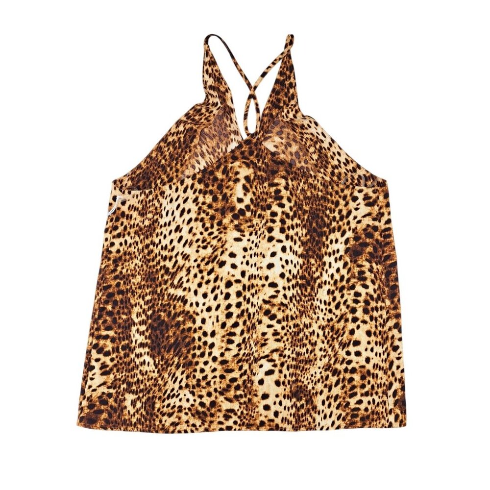 Worthington Cheetah Print Sleeveless Women Top Crisscross Straps Size Medium - Picture 2 of 5